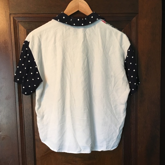 VINTAGE Floral Polka Dot Button Down T Shirt Boho - Picture 2 of 8